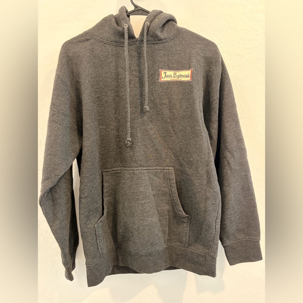 Women's Charcoal Gray Pullover Hoodie with Subtle Chest Patch